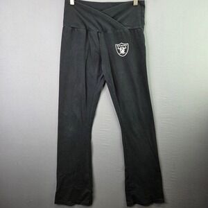 NFL Ultra Game Raiders Yoga Pants Womens Medium Black Crossover Waist Flare Leg